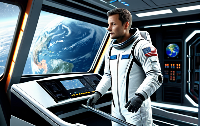 Space Colonization - Physiological Adaptation**
"Astronaut fully clothed in specialized exercise suit, working out on a futuristic treadmill inside a space station. Background shows Earth through a window. Safe for work, appropriate content, fully clothed, professional, perfect anatomy, natural proportions, high quality rendering, realistic."
**
