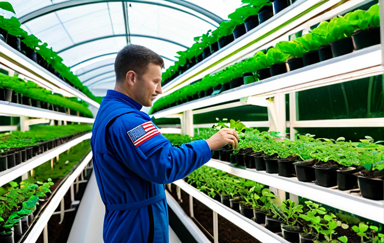 **

"An astronaut in a fully enclosed space station greenhouse, tending to rows of vibrant, leafy green plants under artificial lights, fully clothed in a NASA jumpsuit, appropriate content, safe for work, professional, hydroponic system visible, Earth visible in the distance through a window, perfect anatomy, correct proportions, well-formed hands, proper finger count, natural pose, high quality."

**