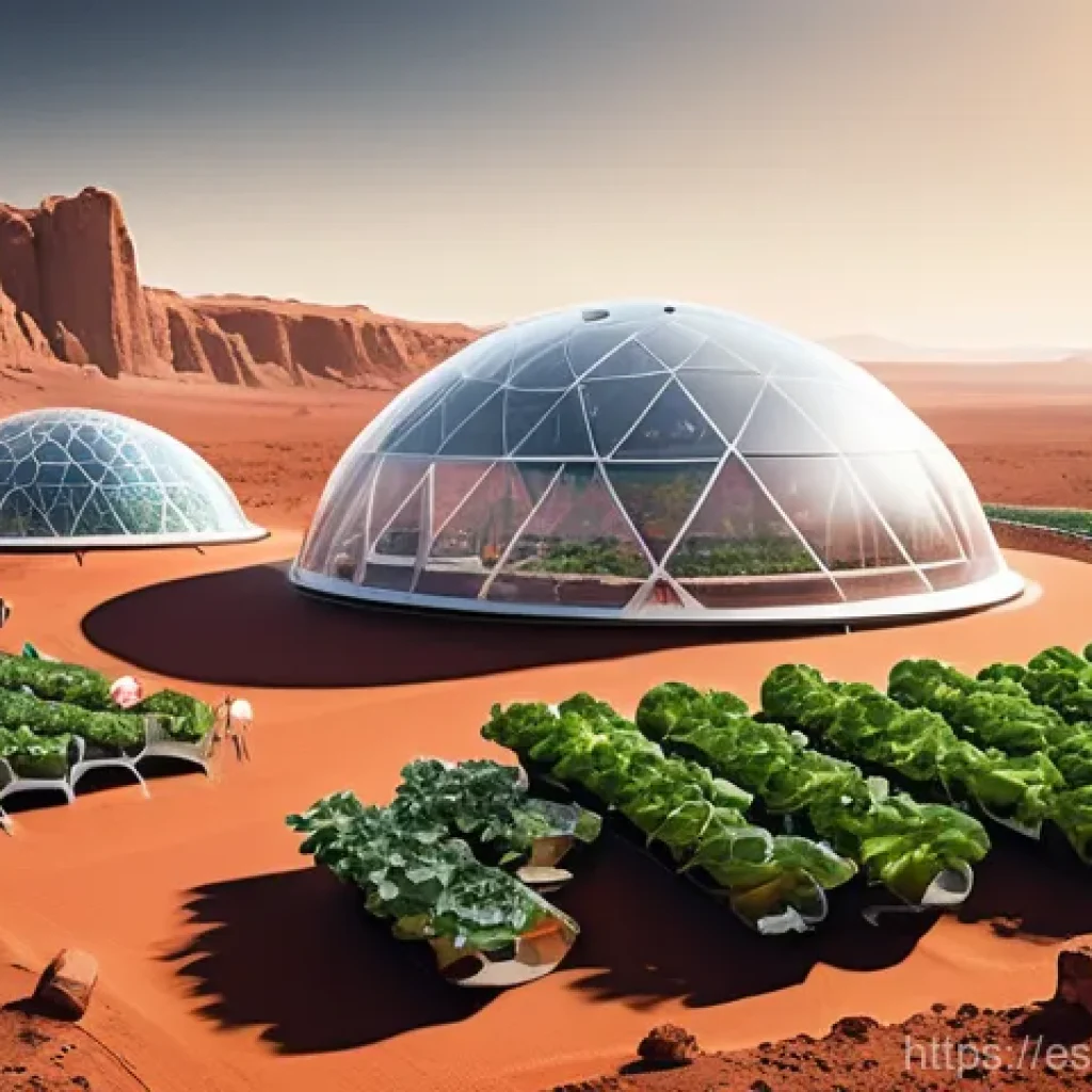 우주 식민지에서의 생태적 책임과 윤리적 고려 - **Sustainable Martian Oasis**
A wide-angle, vibrant, and optimistic depiction of a self-sufficie...