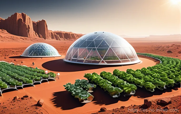우주 식민지에서의 생태적 책임과 윤리적 고려 - **Sustainable Martian Oasis**
    A wide-angle, vibrant, and optimistic depiction of a self-sufficie...