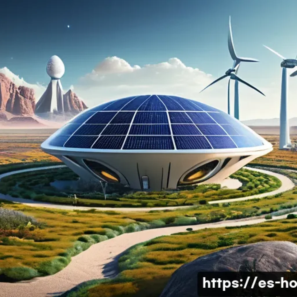 우주 식민지의 생태적 윤리  생태계 보호 - A futuristic extraterrestrial habitat designed with sustainable technology, featuring closed-loop re...