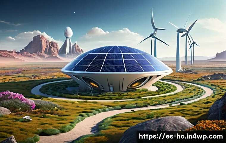 우주 식민지의 생태적 윤리 생태계 보호 - A futuristic extraterrestrial habitat designed with sustainable technology, featuring closed-loop re...