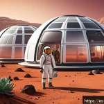 Home 18 우주 식민지에서의 사회적 불평등 문제 - A futuristic space colony on Mars featuring diverse groups of people wearing functional, modest spac...