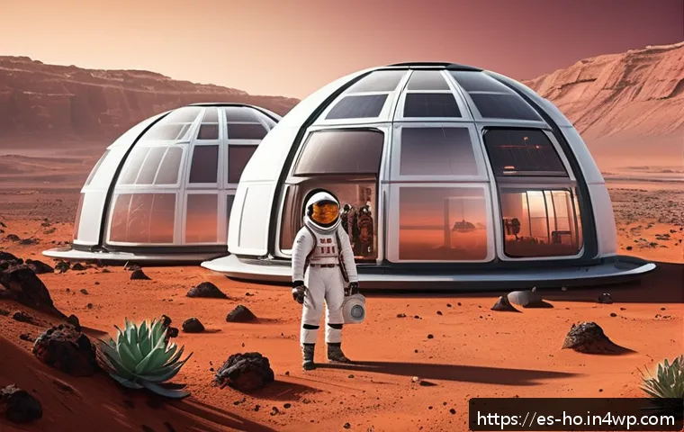 우주 식민지에서의 사회적 불평등 문제 - A futuristic space colony on Mars featuring diverse groups of people wearing functional, modest spac...